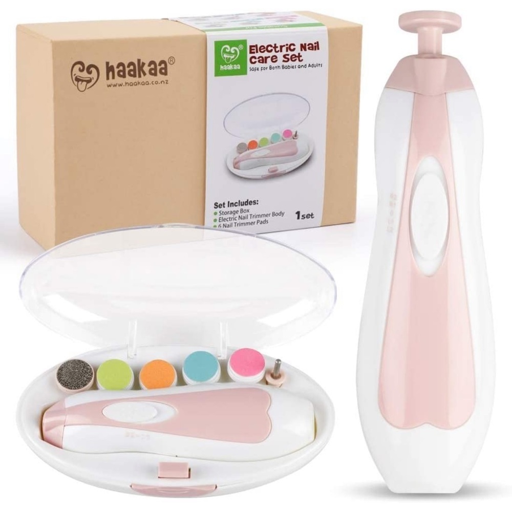 Baby Nail Trimmer Electric Clippers Kit 6 Grinding Heads and LED Light, Pink